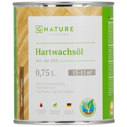 Масло-воск GNATURE 255 Hartwachsöl, бесцветный, 0.75 л, 1 шт.