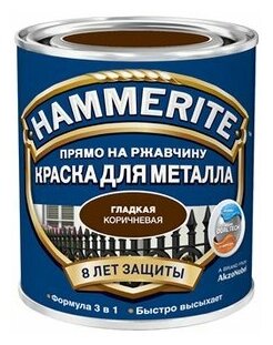 Краска по металлу Hammerite гладкая, глянцевая (2,5л) коричневый *RAL 8017