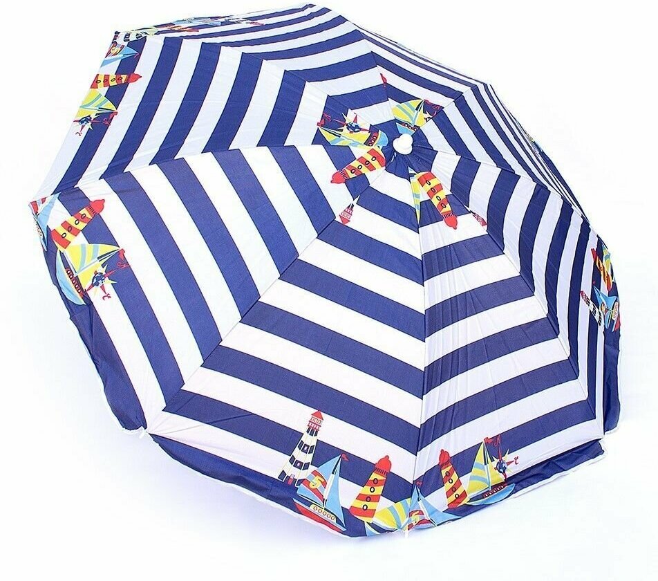 Зонт пляжный, складной, купол 175см принт бело-синий - фотография № 1