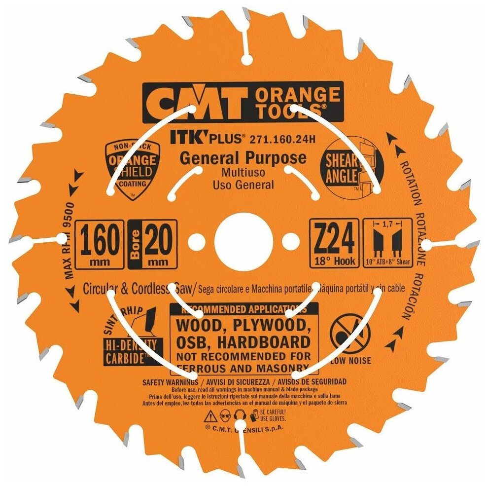 CMT 160x20/16x1,7/1,1 Z24 a=18град Atb+s пила тонкий пропил, универсально 271.160.24H