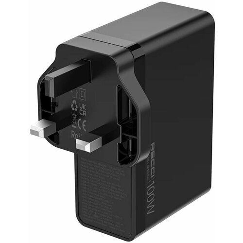 Зарядное устройство сетевое Recci RC41, 3xType-C + USB-A, быстрая зарядка GaN 100 Вт, черный