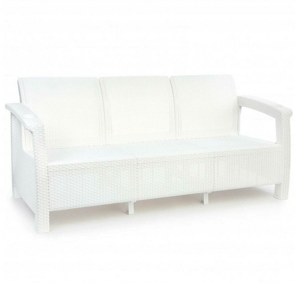 Комплект садовой мебели 3-х местный диван и журнальный столик ротанг белый - фотография № 9