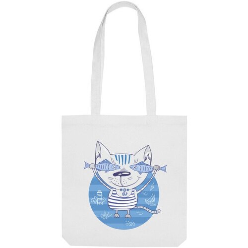 Сумка шоппер Us Basic, белый сумка кот рыбак на круглом фоне голубой