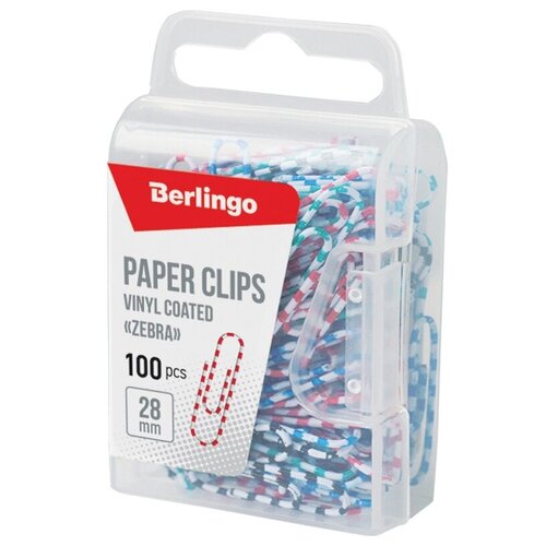 Скрепки Berlingo 28 мм, Зебра, 100 штук, цветные, пластиковая упаковка