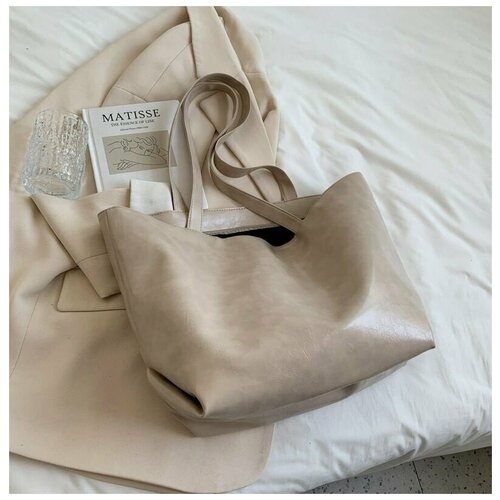 Сумка  шоппер  классическая, экокожа, бежевый