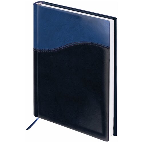 Ежедневник недатированный А5 (138х213 мм) BRAUBERG Bond, под комбинированную кожу с волной, 160 л, темно-синий/синий, 126220