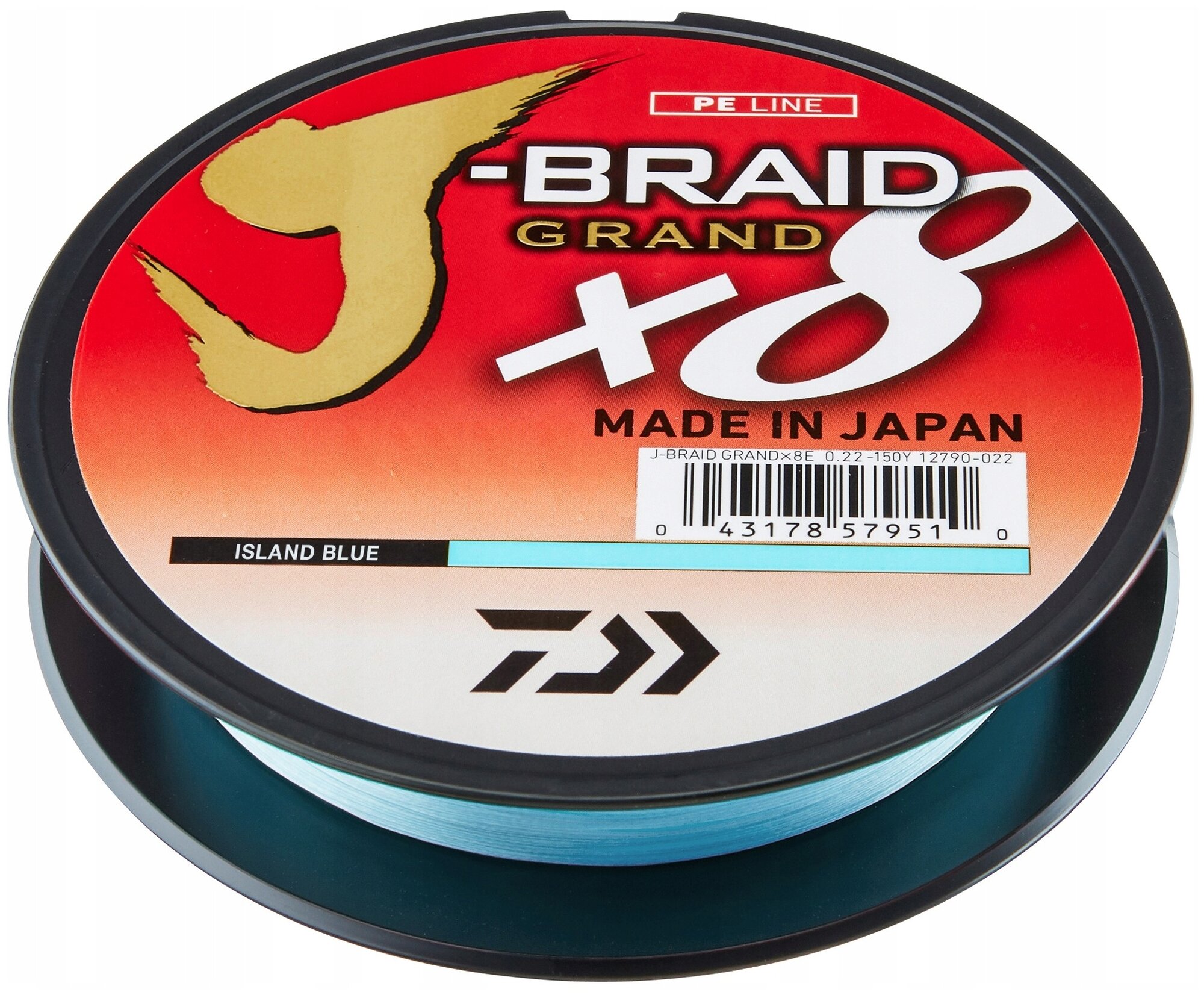 Плетеный шнур DAIWA J-Braid Grand X8 d=0.28 мм, 135 м, 26.5 кг, голубой, 1 шт.