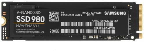 250 ГБ SSD M.2 накопитель Samsung 980 (MZ-V8V250BW) - PCI-E 3. x x4, чтение - 2900 Мбайт/сек, запись - 1300 Мбайт/сек, 3D NAND, NVM Express