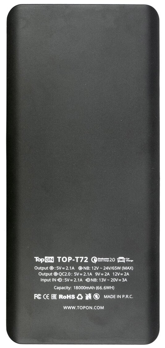 Внешний аккумулятор (Power Bank) TOPON TOP-T72/W, 18000мAч, белый [101305] - фото №4