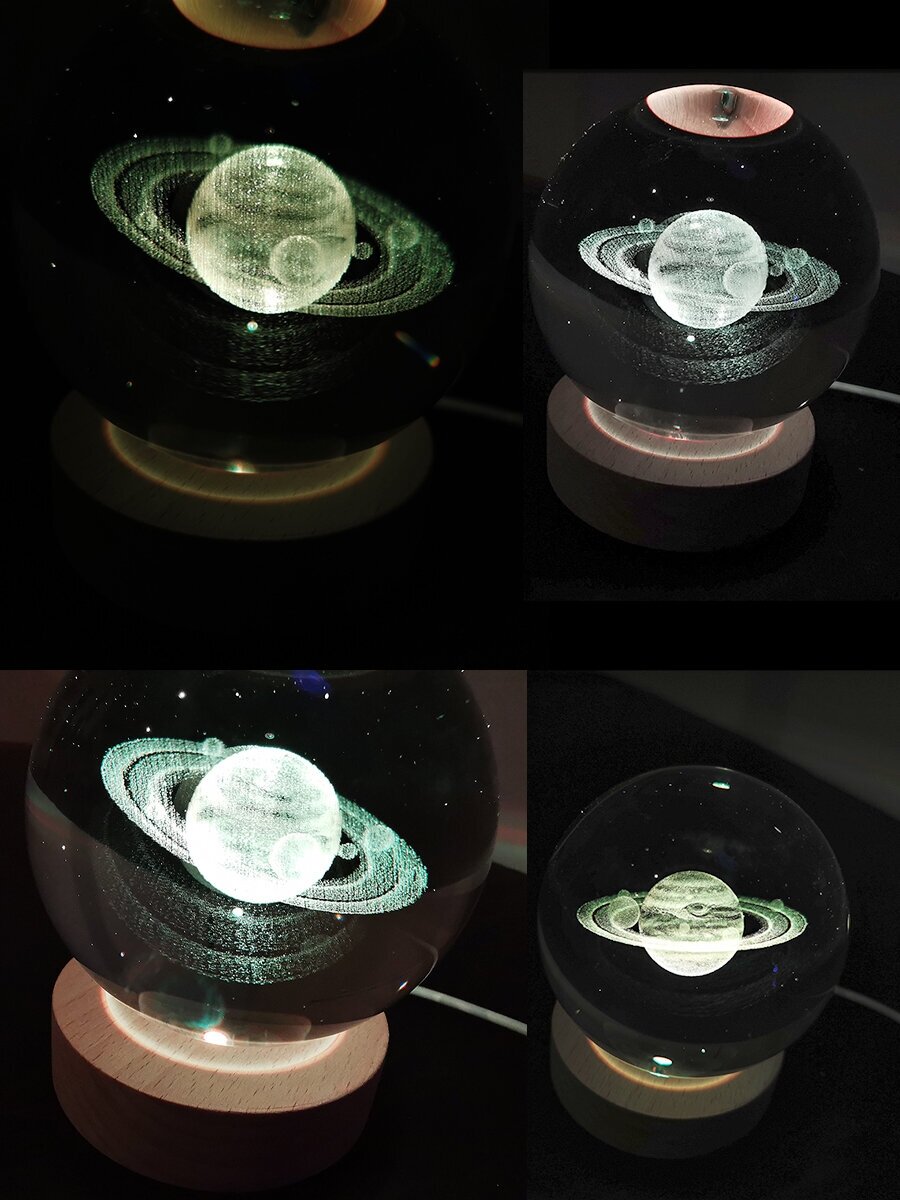 Ночник светильник стеклянный шар лампа 3D - Сатурн - фотография № 7