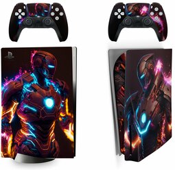 Набор наклеек Iron Man Neon на игровую консоль Sony PlayStation 5 Disc Edition