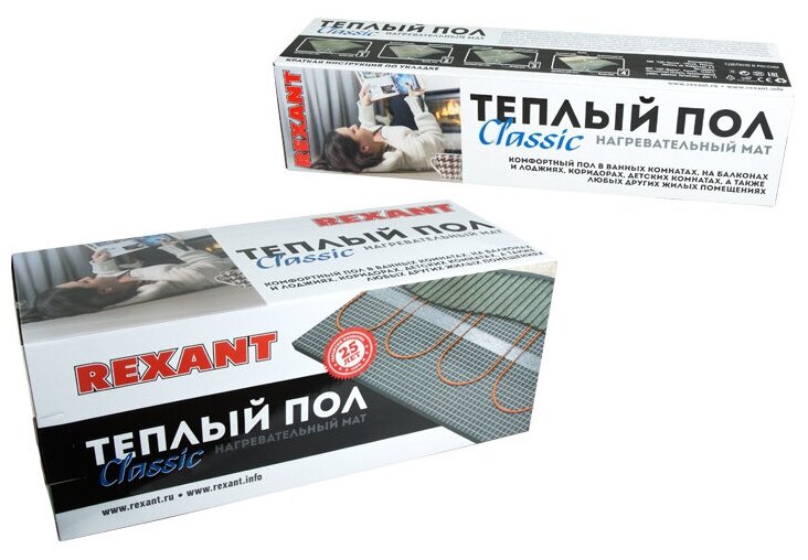 Тёплый пол (нагревательный мат) REXANT Classic RNX -8,0-1200 (площадь 8,0 м2 (0,5 х 16,0 м)), 1200 Вт, двухжильный с экраном