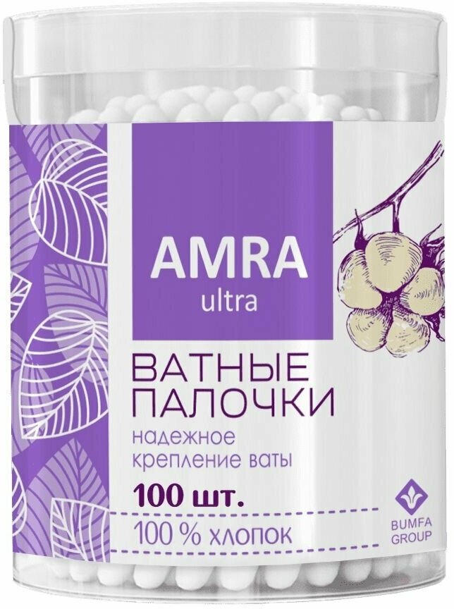 Ватные палочки Amra в цилиндре, 100 шт