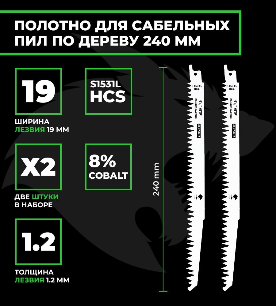 Полотно для сабельных пил по металлу и дереву 240 х 19 х 1.2  S1531L набор