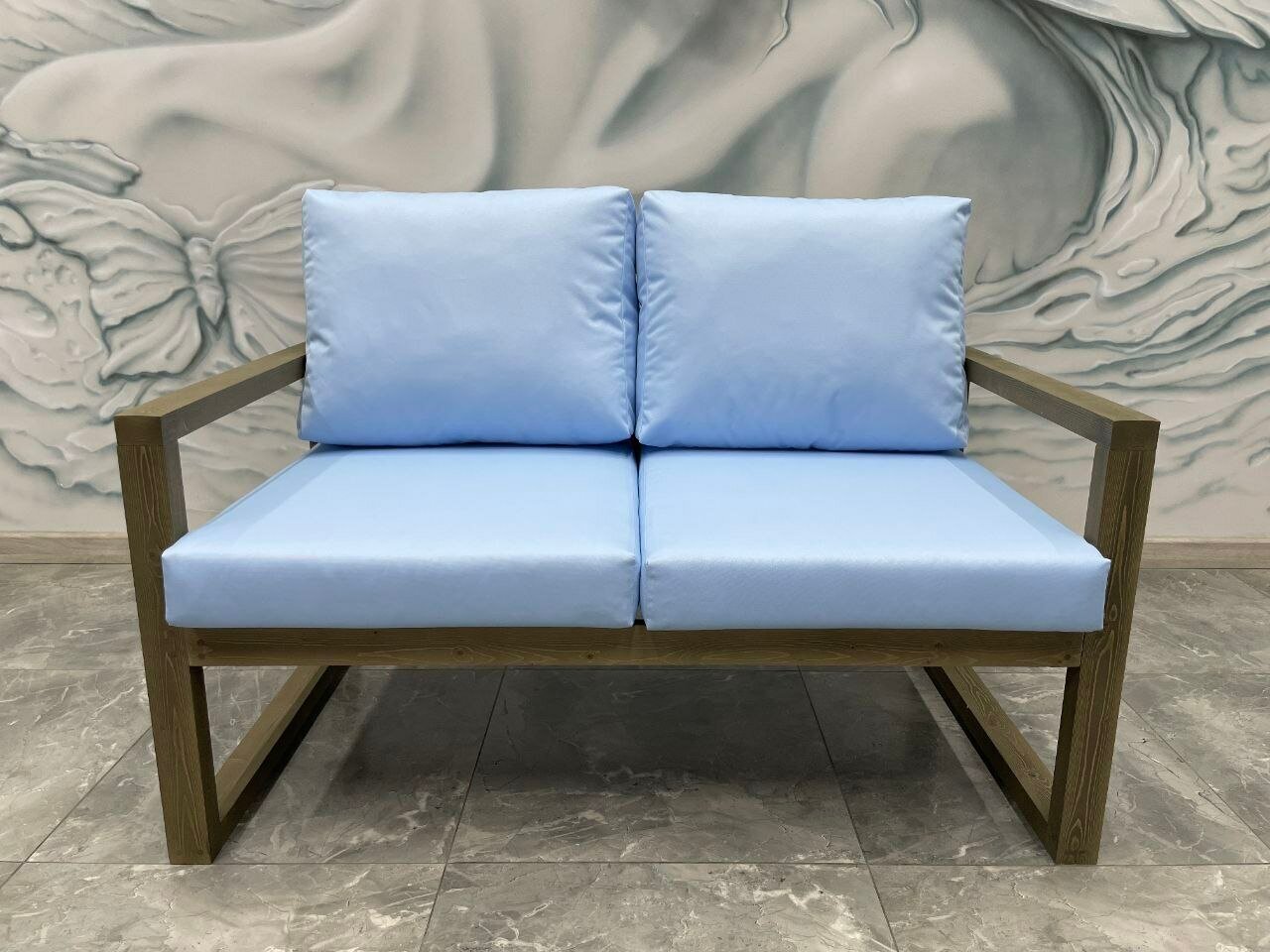 Комплект садовой мебели (диван, кресло, стол, пуфик), цвет: голубой 2.0 - фотография № 7