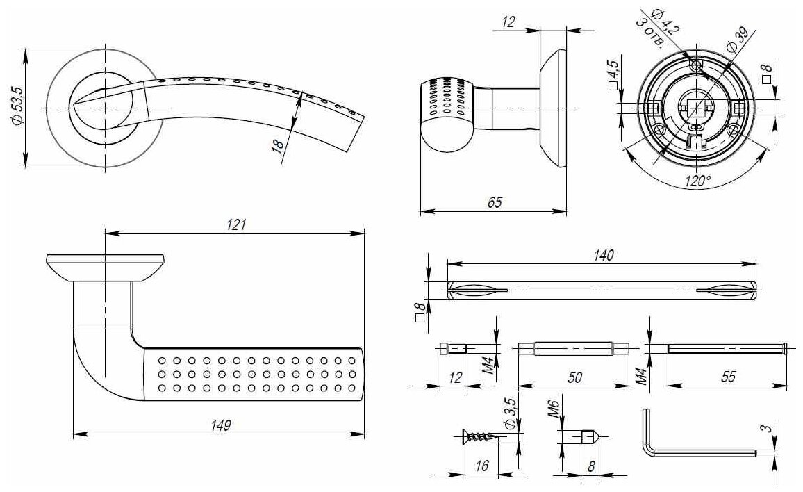 Ручка дверная Punto Logica TL SN/CP-3, Zamak - фото №7