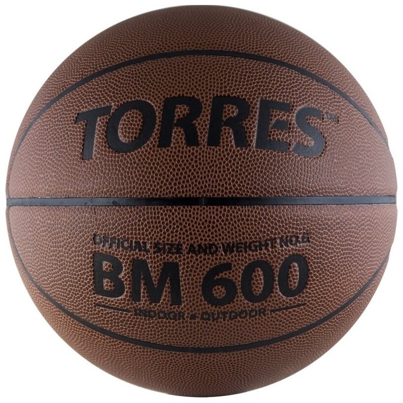 Мяч баск-ый "TORRES BM600" арт.B32026 (р.6), синт.кожа (ПУ), нейлон, бутил. кам., т.оранж-чер 588027