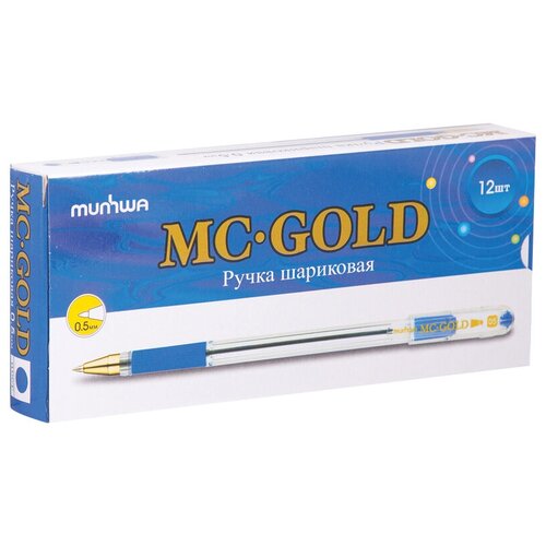 Купить Ручка шариковая MunHwa MC Gold черная, толщина стержня 0, 5мм, толщина линии письма 0, 3 мм, упаковка 12 шт., бесцветный/черный