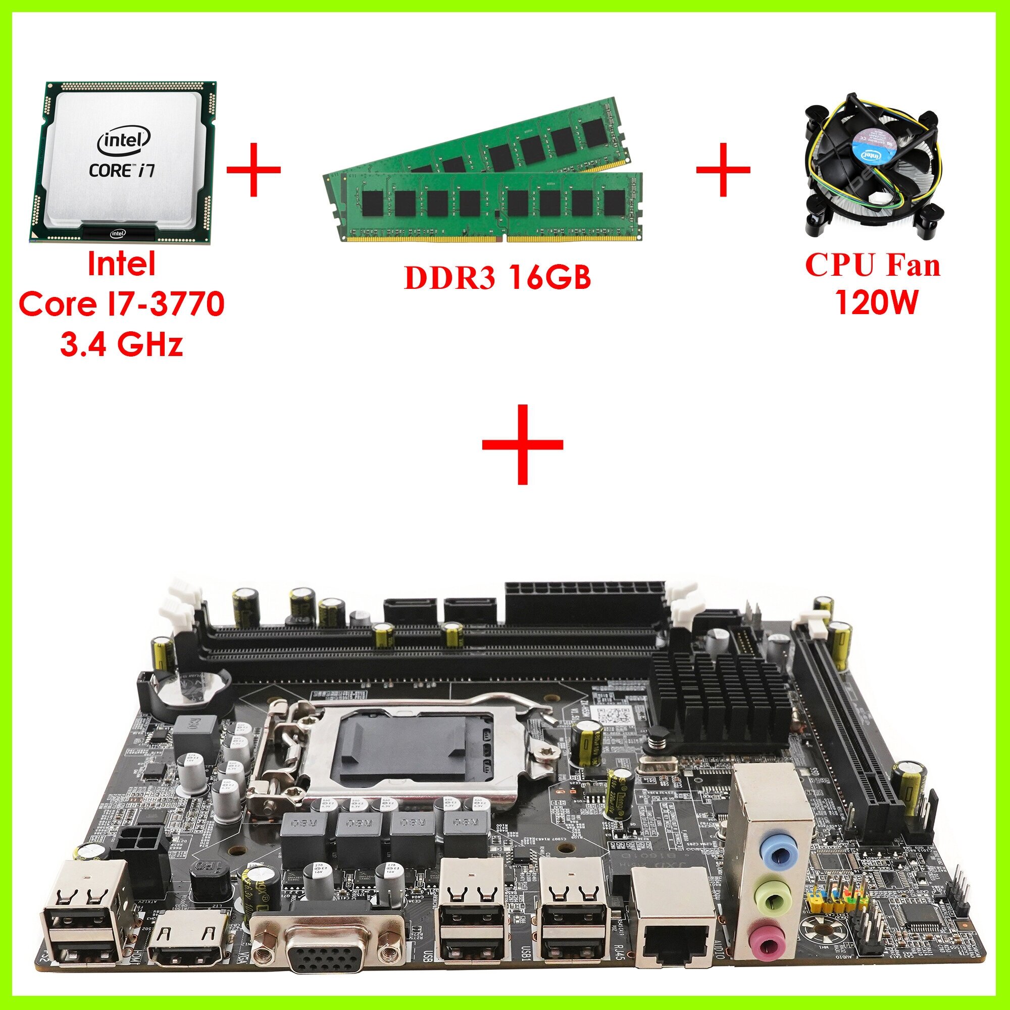 Материнская плата Комплект Мат. плата H61 1155 Сокет + Core i7-3770 3.4Ghz + Оперативная память 16GB RAM + CPU Fan