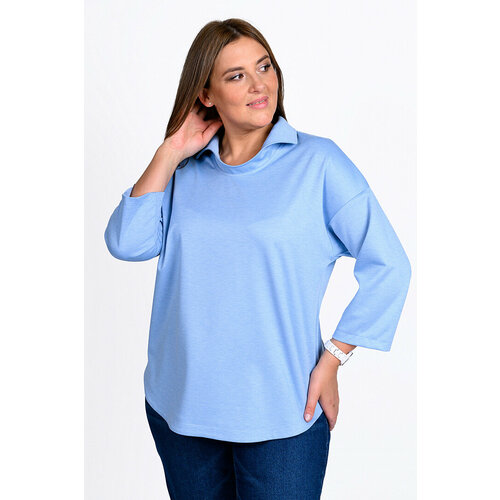 Блуза  SVESTA, повседневный стиль, прямой силуэт, укороченный рукав, без карманов, однотонная, размер 60, голубой
