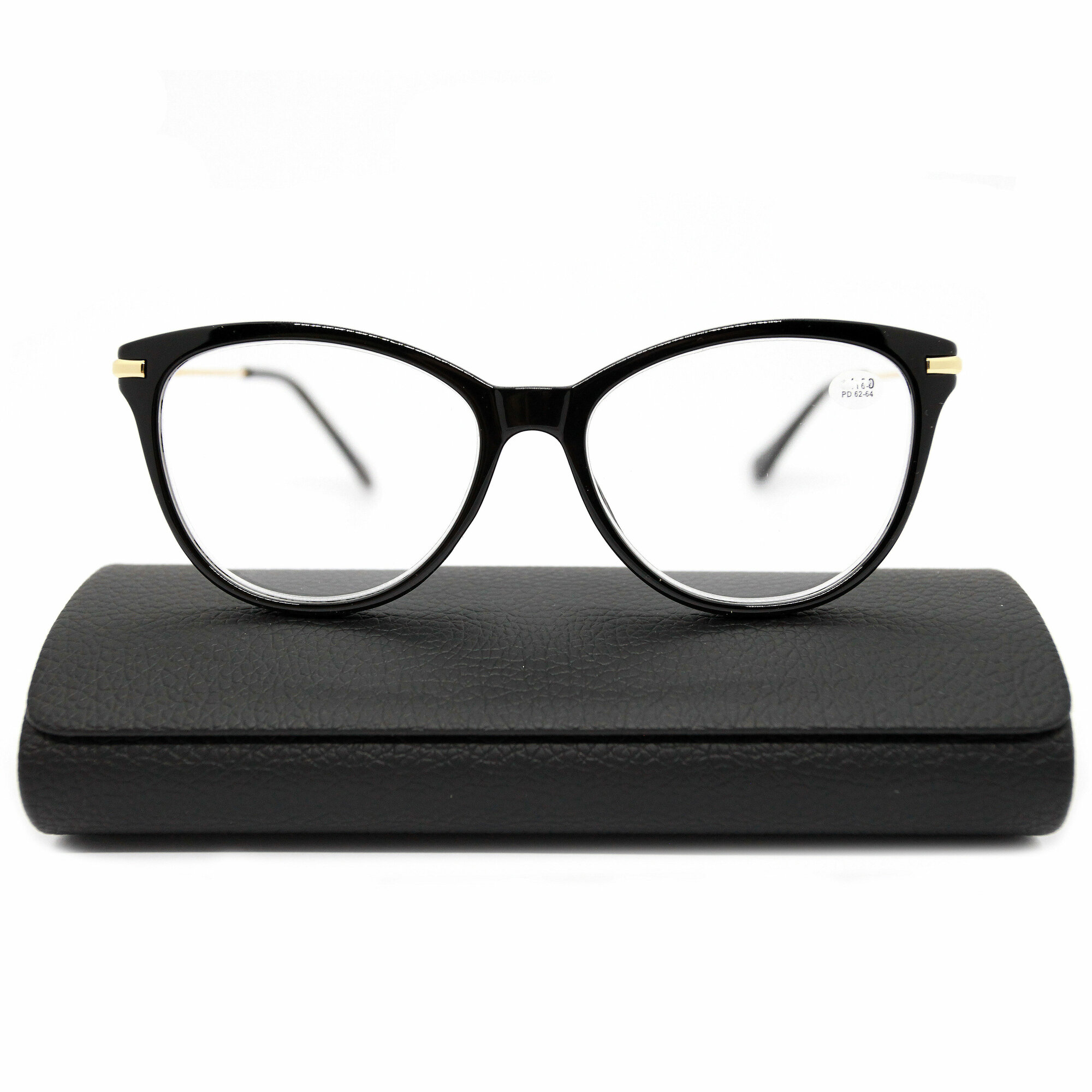 Модные женские готовые очки с металлической дужкой (+1.50) FABIA MONTI 0202, цвет черный, линза пластик, с футляром, РЦ 62-64