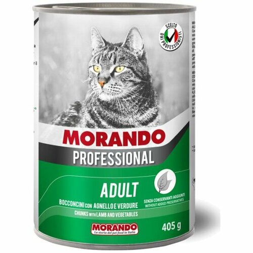 Корм влажный Morando Professional для кошек кусочки с ягенком и овощами, 405г, жб