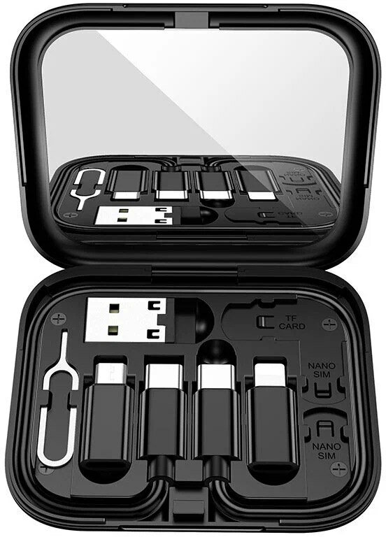 Переходник Адаптер Комплект с зеркалом, Набор переходников USB Type-C, Micro-USB, Apple Lightning 8pin, Кейс с функцией держателя телефона, hoco U114