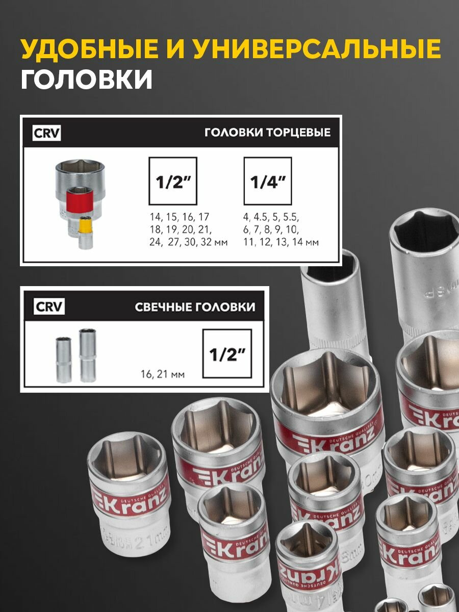 Набор инструментов 1/2 и 1/4 дюйма, 82 предмета