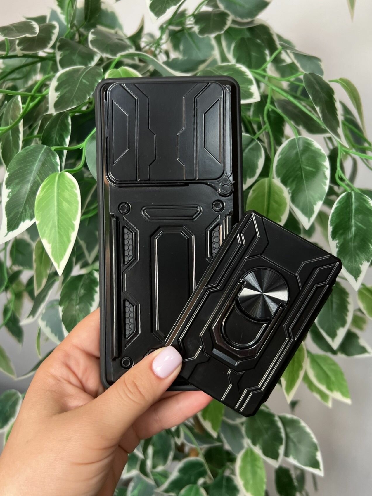 Чехол противоударный с картхолдером для Tecno Pova 6 и Pova 6 Pro / Техно Пова 6 и Пова 6 Про (Черный) — фото 1