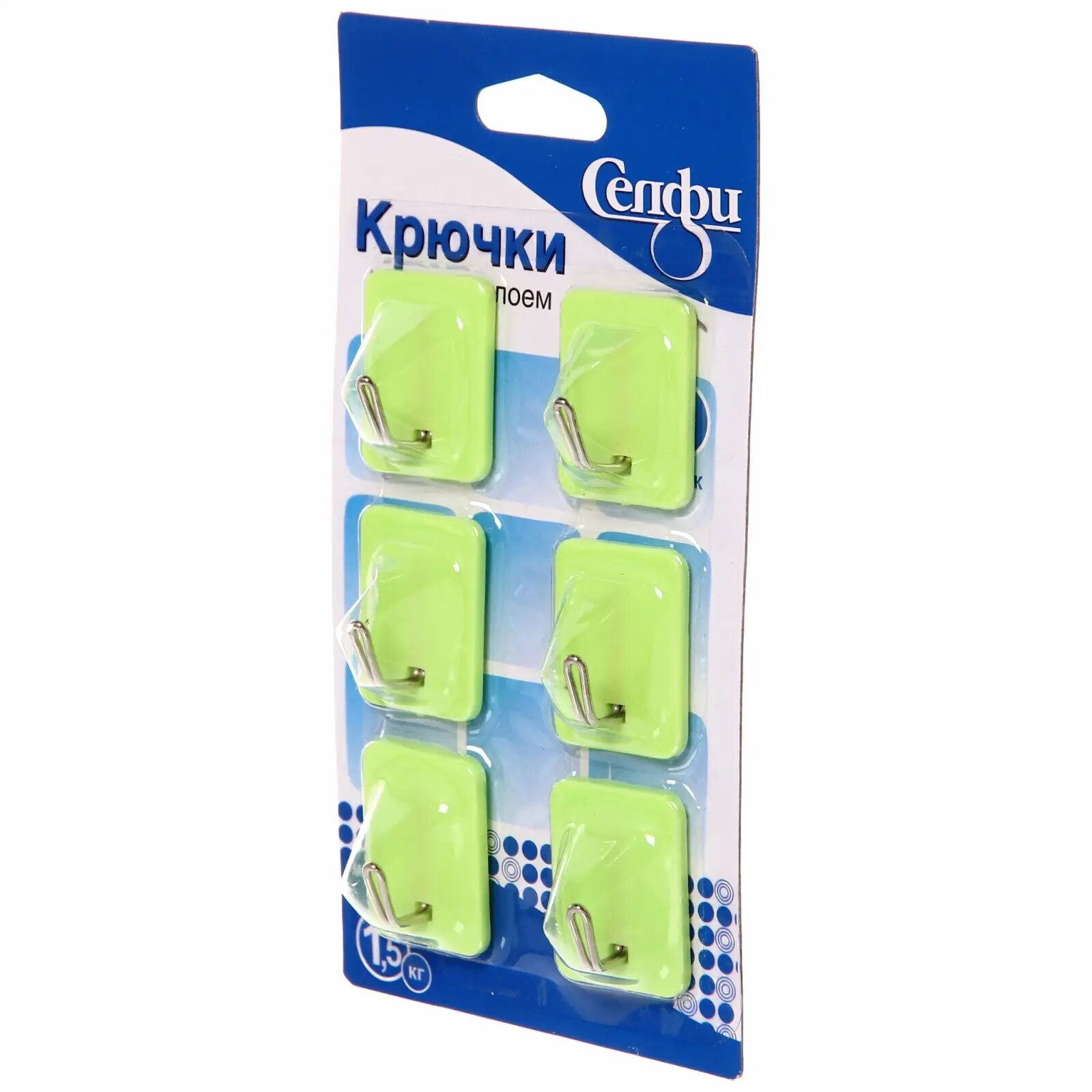 Крючки на липком слое 6шт цвет зелёная мята нагрузка 15кг