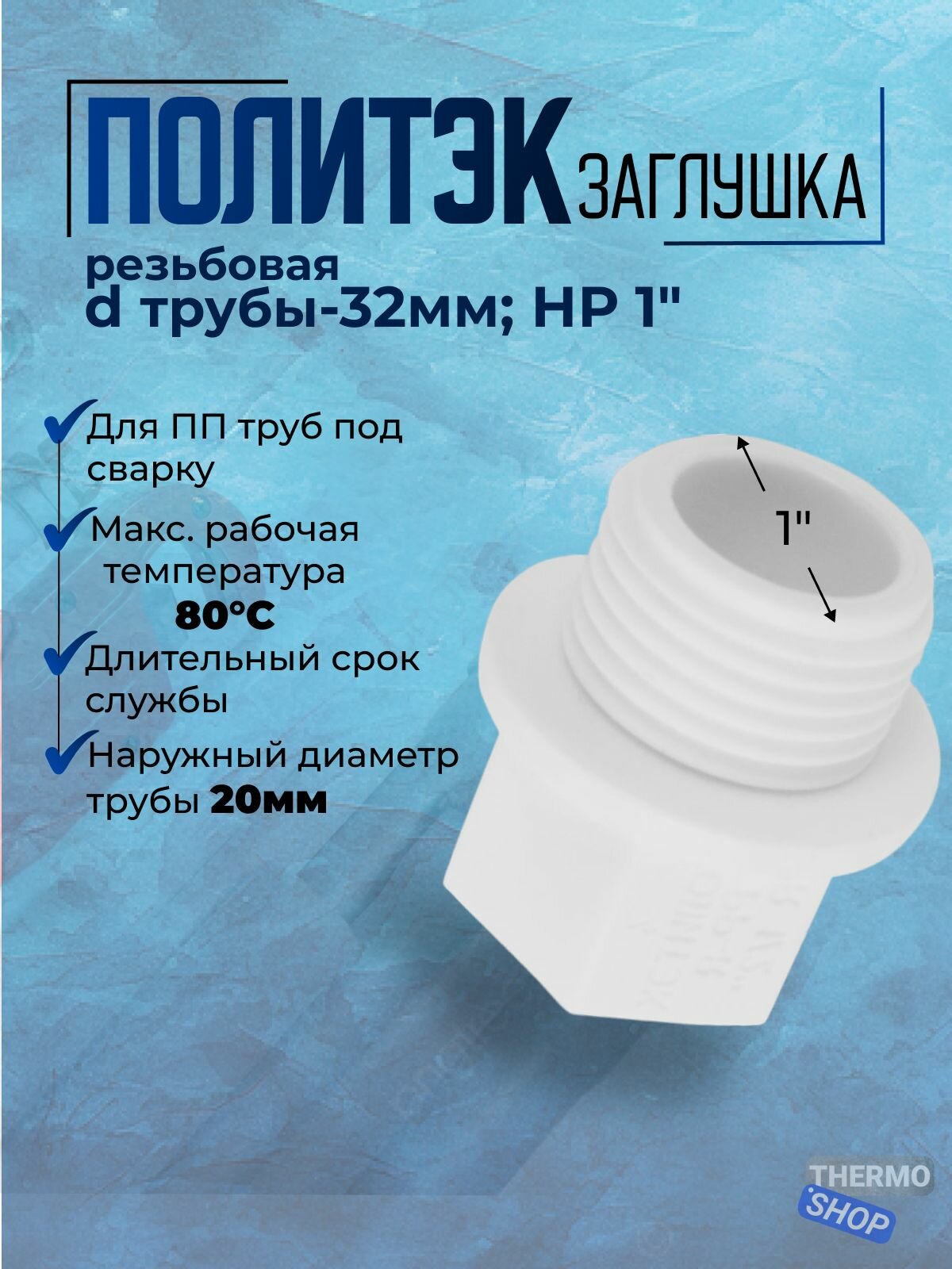 Заглушка резьбовая полипропиленовая d-32мм - НР 1