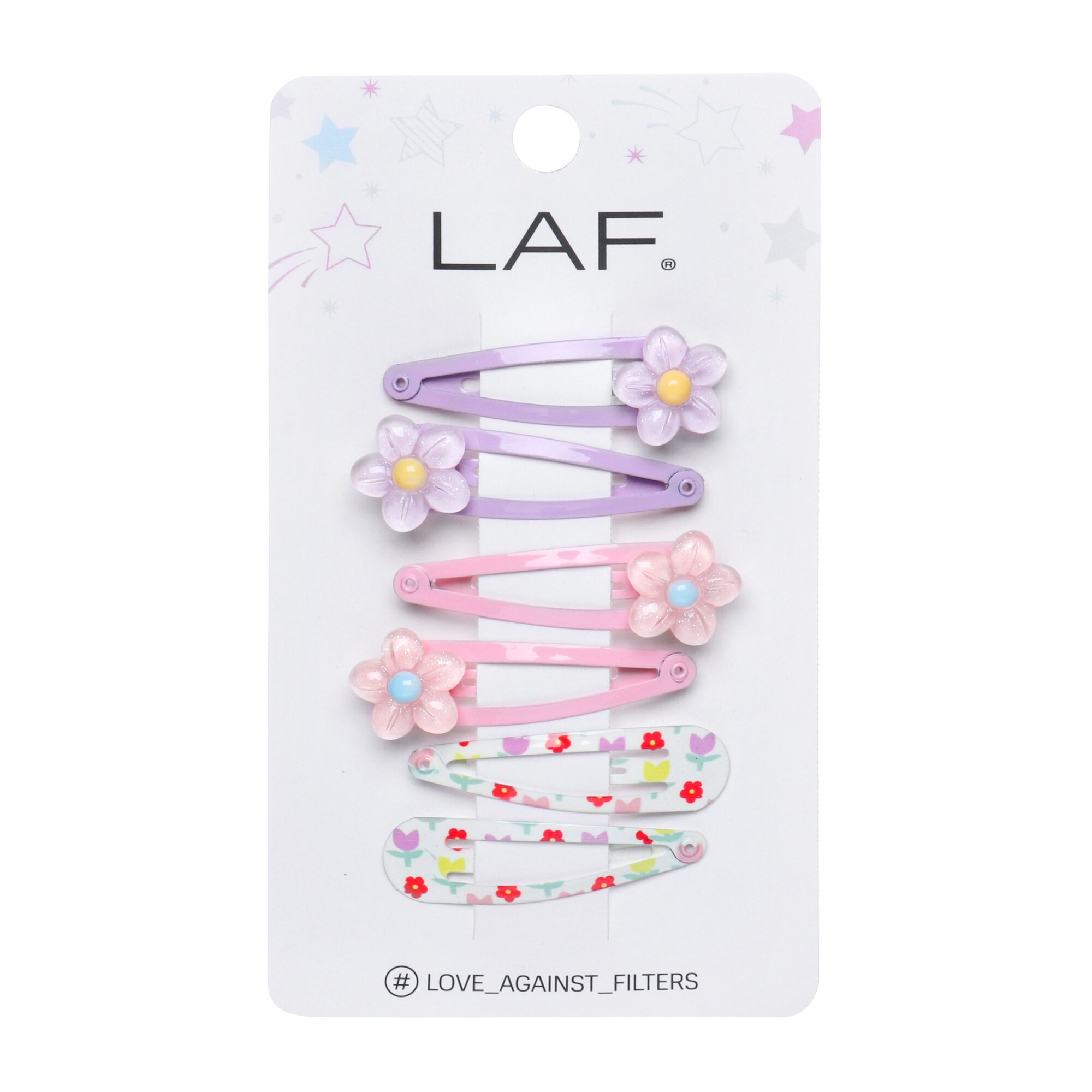 LAF Набор заколок клик-клак с декором 6 шт в ассортименте, для девочек — фото 1