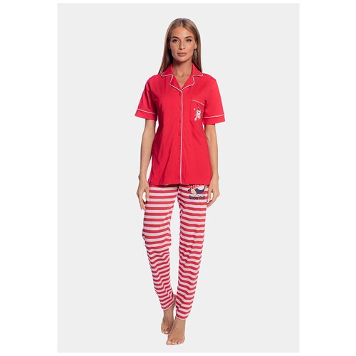 фото Комплект vienetta, рубашка, брюки, короткий рукав, размер 50, красный