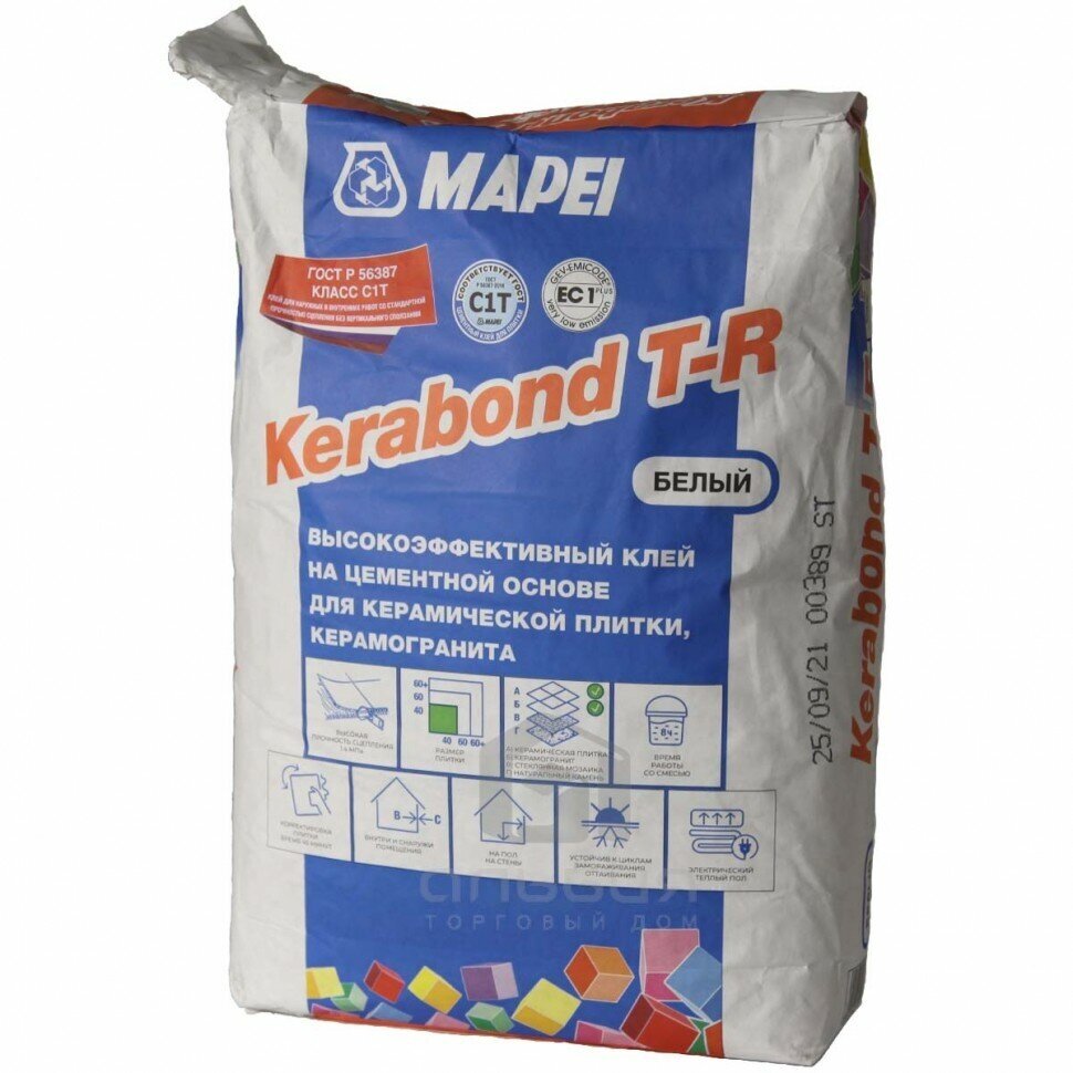 Клей Mapei Kerabond T-R для плитки и керамогранита белый 25 кг - фотография № 2