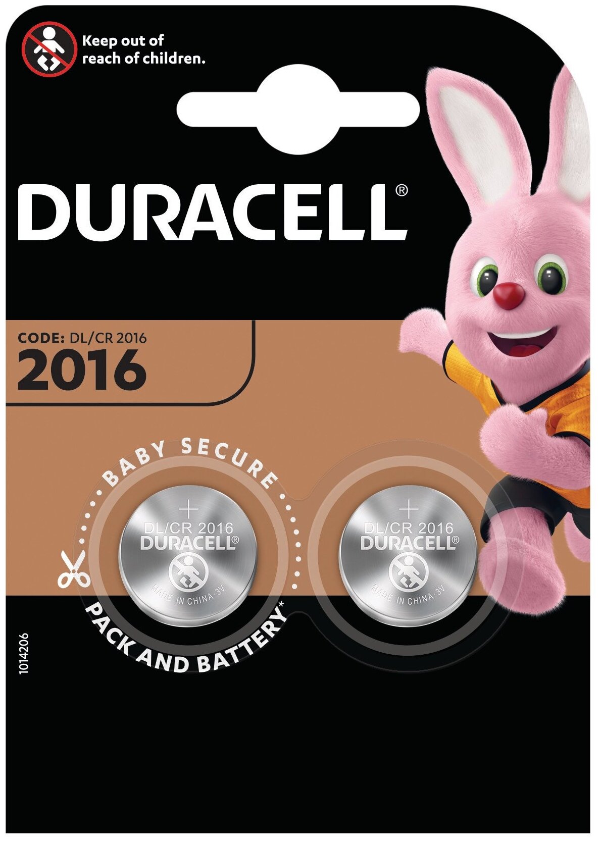 Батарейка 3V CR-2016 дисковая Duracell, литиевая