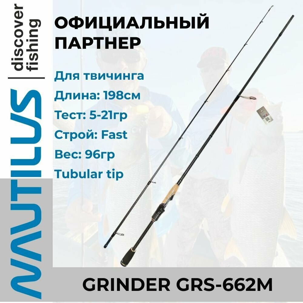 Удилище спиннинговое Nautilus Grinder 198см 5-21гр / спиннинг / для твичинга / вываживания крупной рыбы