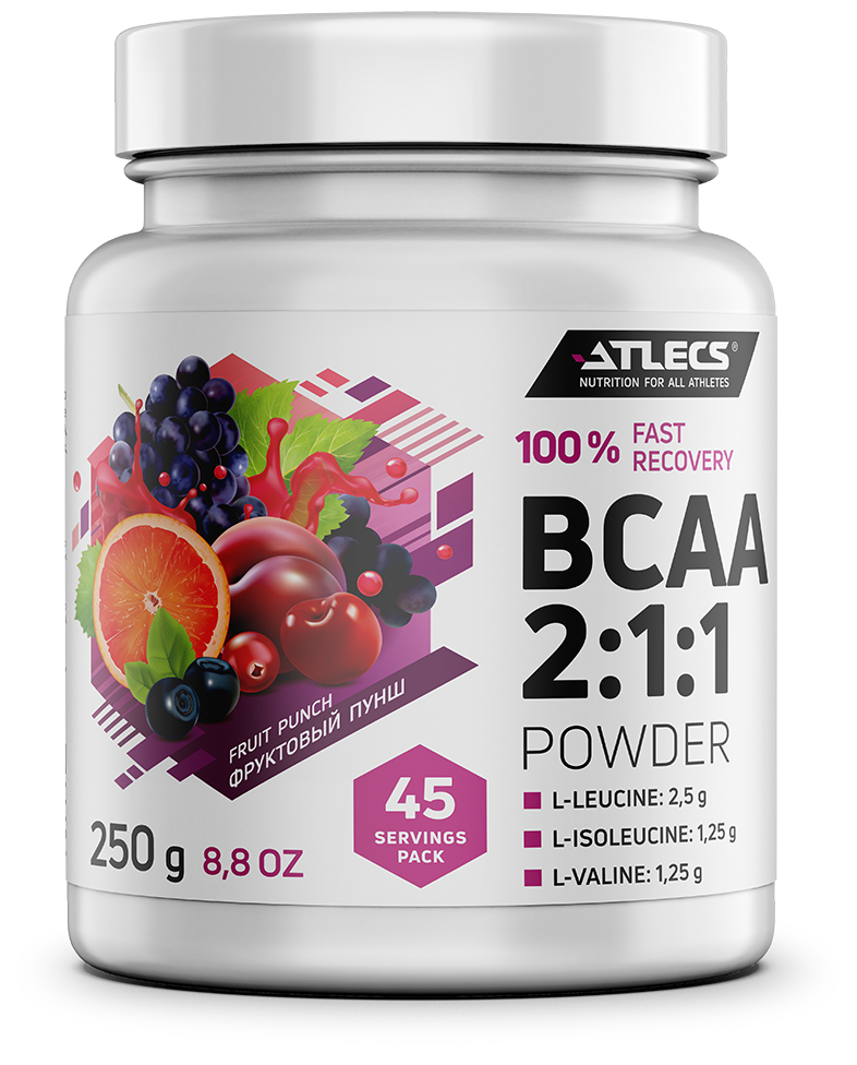 Atlecs BCAA 2.1.1, 250 g, (пунш фруктовый)