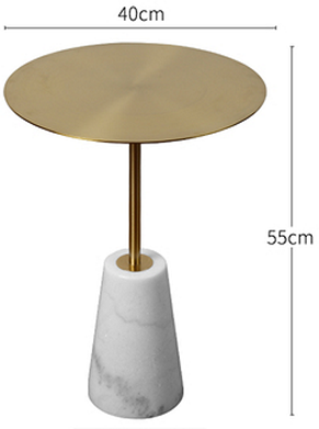 Кофейный столик на ножке из белого или черного мрамора в виде конуса (белый + золото 40*55 см)