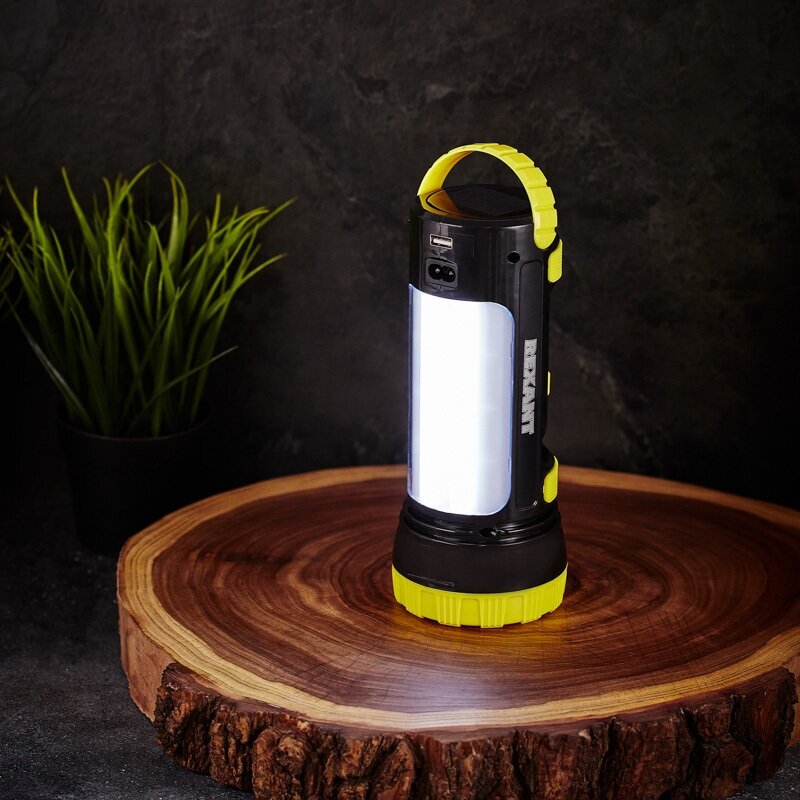Фонарь фонарик прожектор LED светодиодный 6500 К ручной кемпинговый туристический спортивный USB + зарядка от солнечных лучей 6-8 Вт