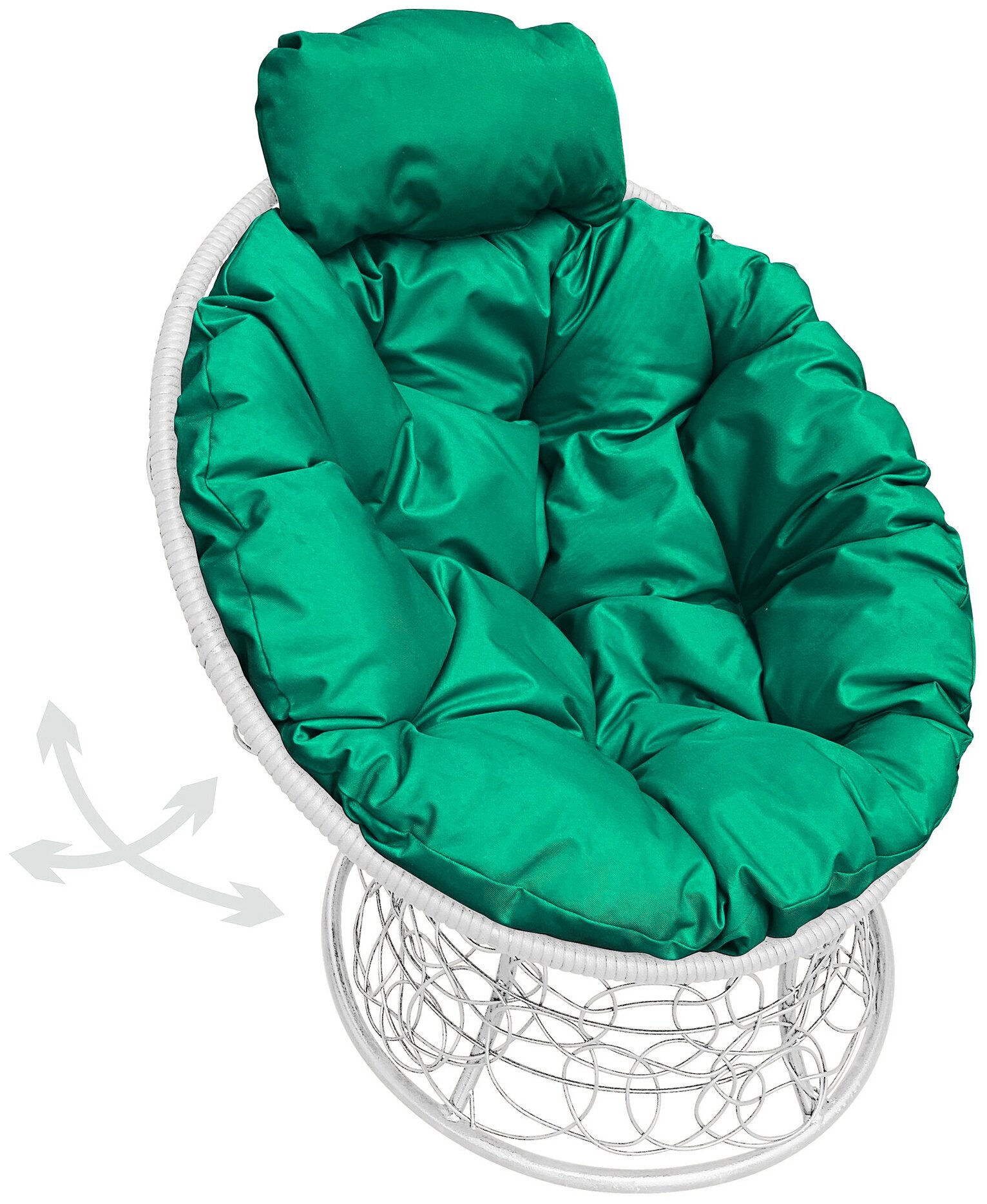 Кресло m-group папасан пружинка мини ротанг белое, зелёная подушка - фотография № 1
