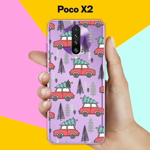 Силиконовый чехол на Poco X2 Машины с елками / для Поко Икс 2