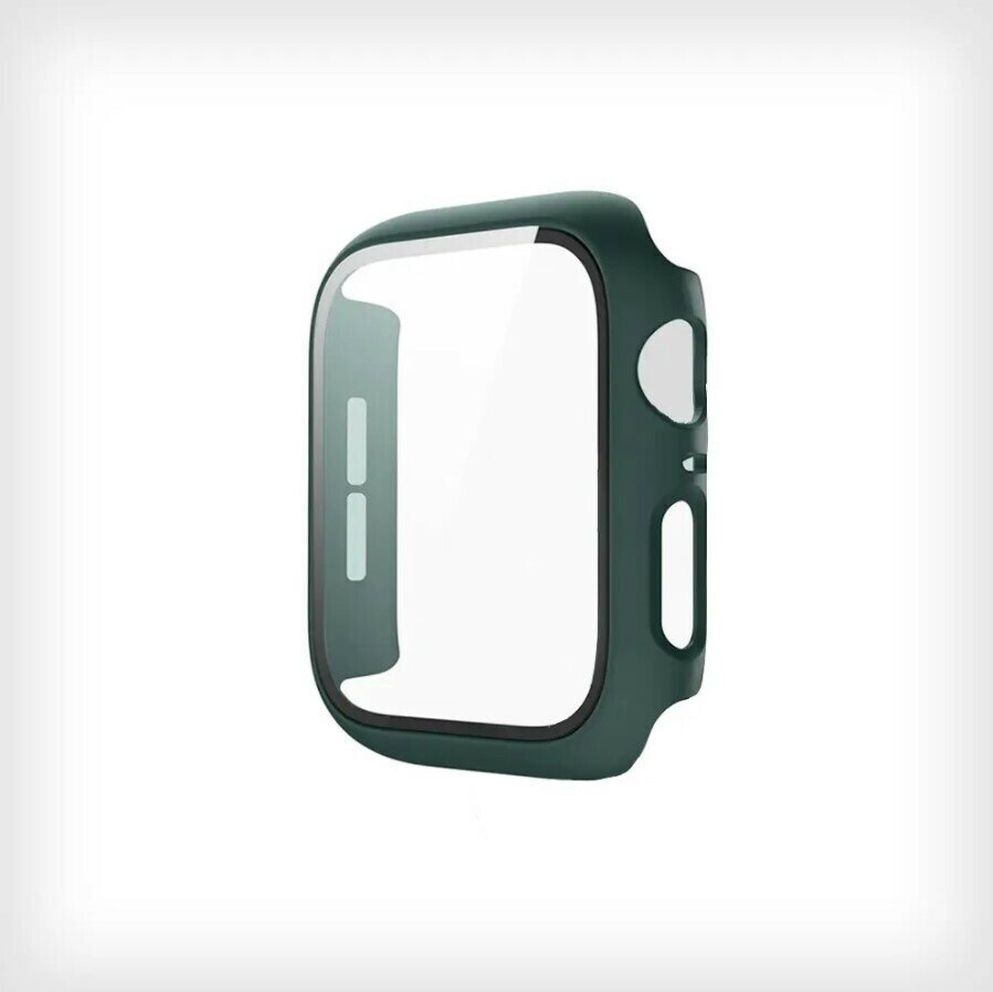 Защитный пластиковый чехол (кейс) Apple Watch Series 4 SE 6 5 (Эпл Вотч) 40 мм для экрана/дисплея и корпуса противоударный бампер темно зеленый