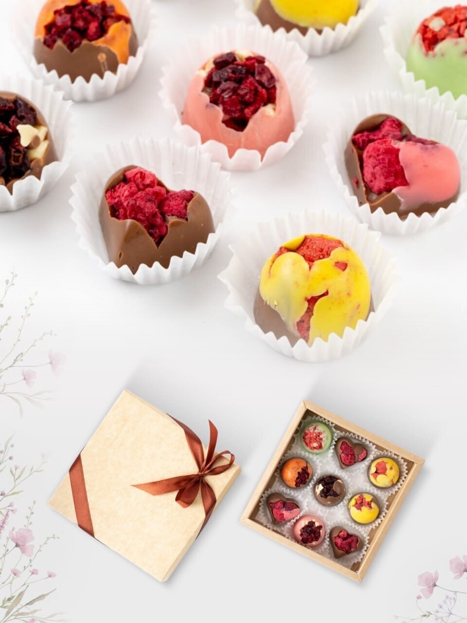 Шоколадные конфеты ручной работы Alice Chocolate в подарочной коробке, 9 штук - фотография № 4