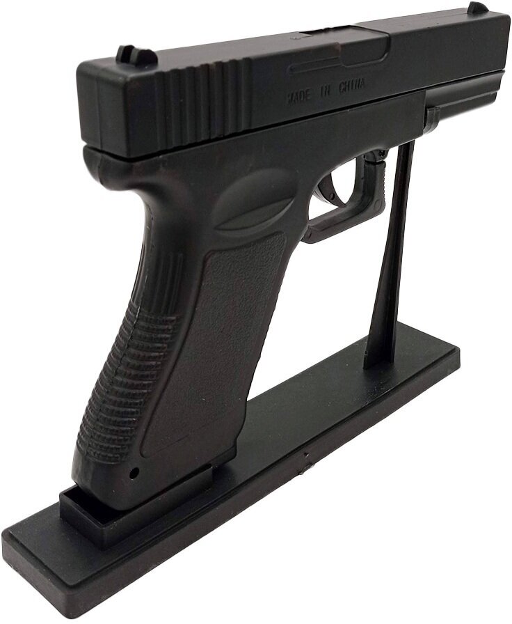 Зажигалка пистолет Glock 18 черный на подставке - фотография № 3