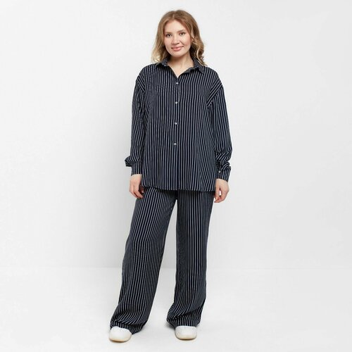 фото Костюм minaku, рубашка и брюки, повседневный стиль, прямой силуэт, карманы, размер 48, синий