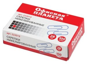 Скрепки Офисная планета 28 мм, никелированные, 100 шт (222019)