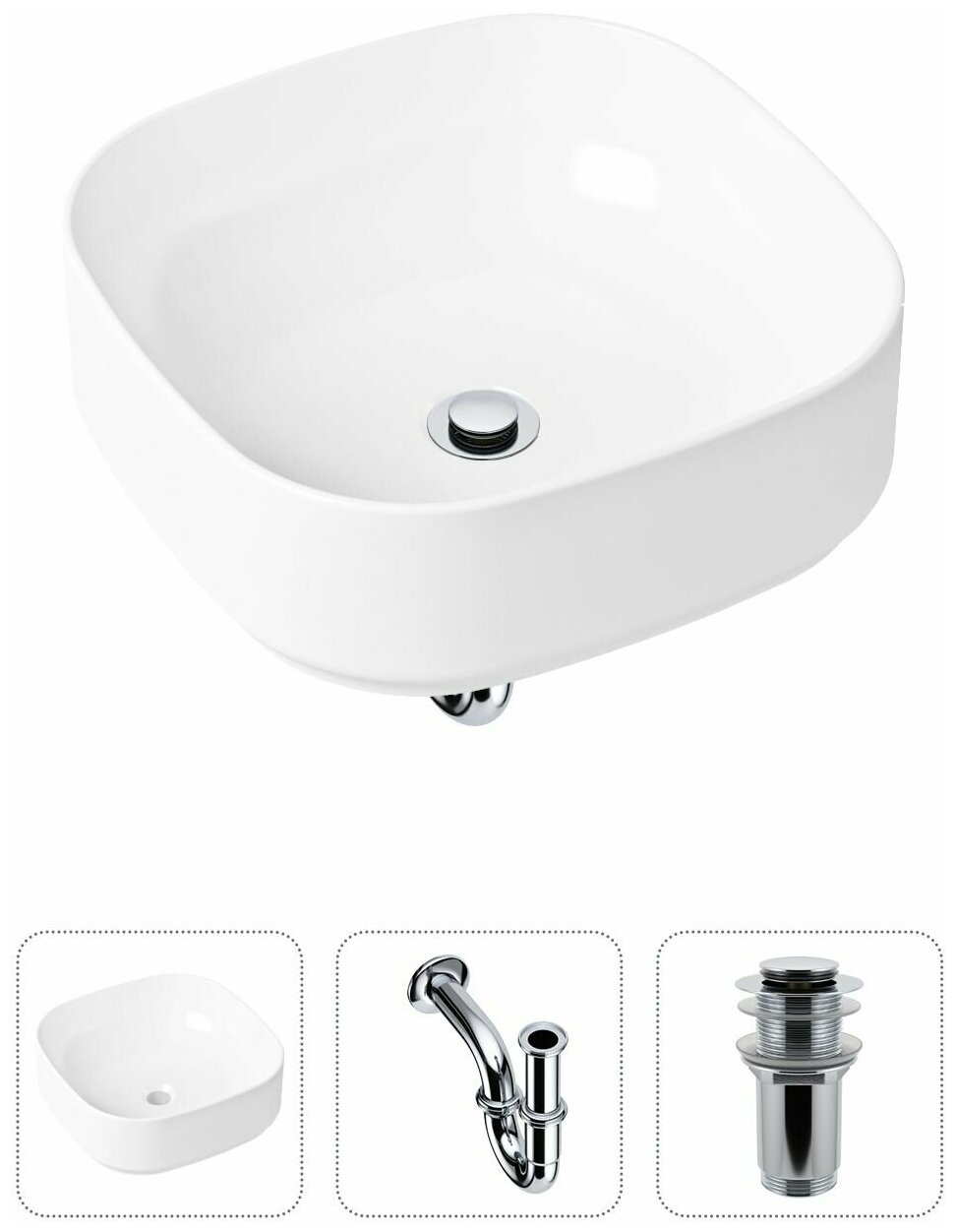 Комплект 3 в 1 Lavinia Boho Bathroom Sink 21520217: накладная фарфоровая раковина 40 см, металлическ - фото №1
