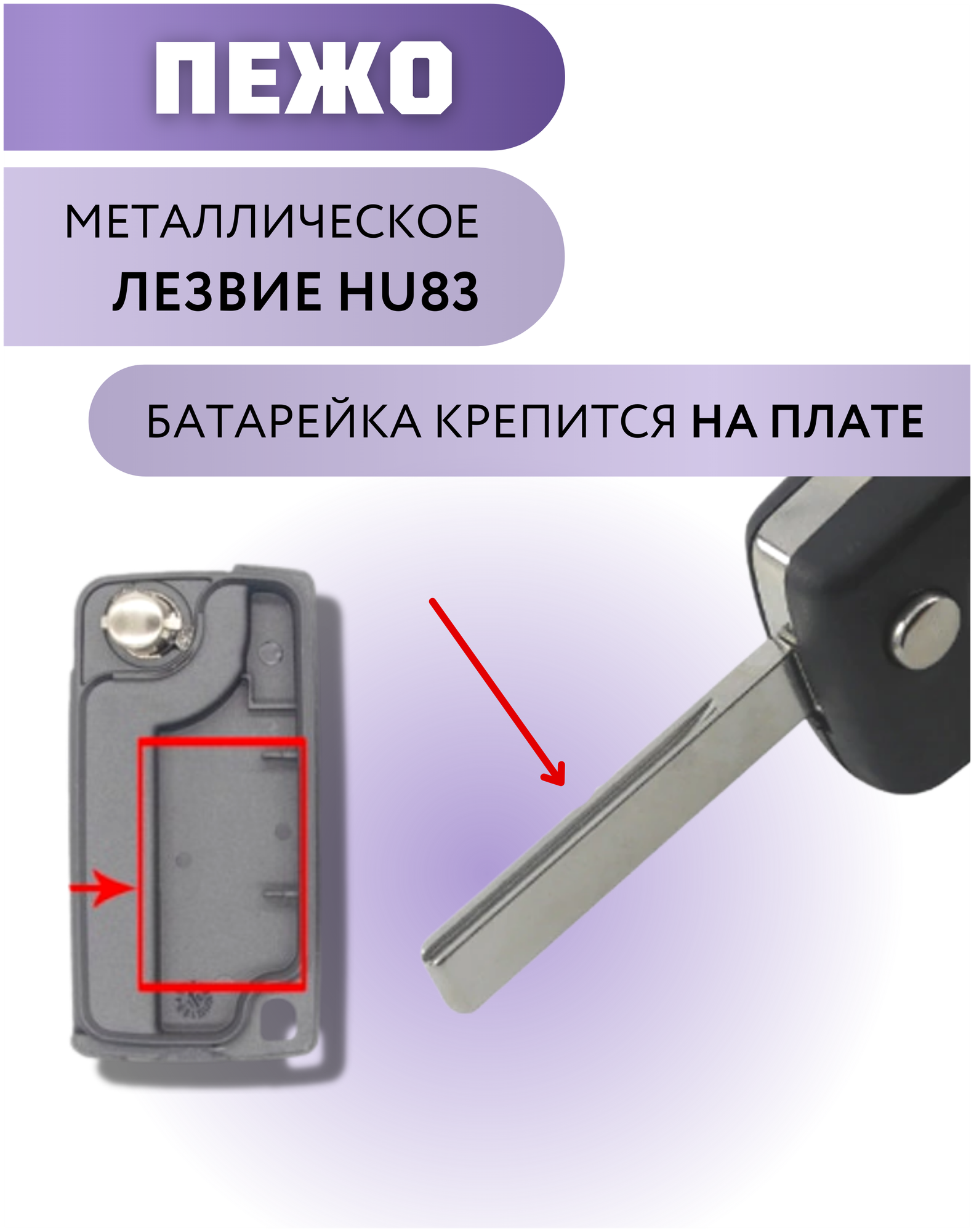 Корпус ключа зажигания для Пежо корпус ключа для Peugeot 2 кнопки батарейка на плате лезвие HU83