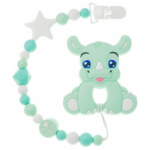 Держатель соски и прорезыватель 2в1 - Носорог - Пастельно-голубой
