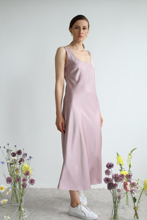 Платье-комбинация NA LUBVI, в бельевом стиле, полуприлегающее, миди, размер 40, розовый